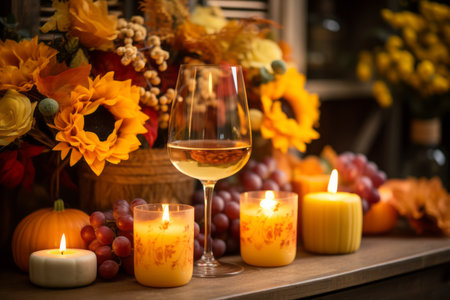 Thanksgiving Extravaganza. Classic USA Dinner with Autumn Decor and Candlelit Ambianceの素材