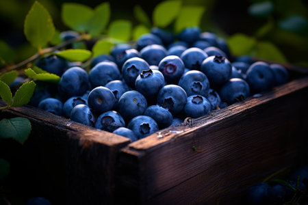 Blueberry Abstract Background with Ripe Berries in a Box - Fresh and Vibrant Summertime Imageの素材