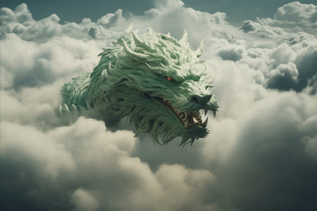 Dragon in the clouds. 3d rendering, 3d illustration.の素材
