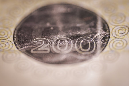 Close-up of 20 euro banknote with shallow depth of fieldの写真素材