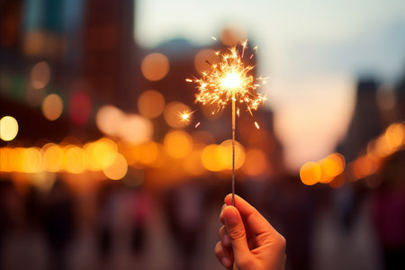 Bright Christmas Sparkler. Festive Holiday Celebration and New Years Eve Festivitiesの素材