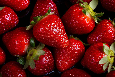 Ripe strawberries in glass with glistening water droplets - refreshing and tempting imageの素材