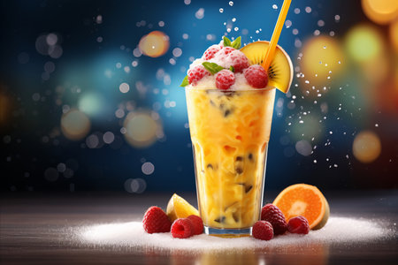 Refreshing smoothie bliss. vibrant glass of freshness with colorful juicy fruitsの素材