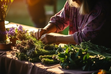 Garden bounty. people collecting fresh herbs and vegetables to create delicious, healthy mealsの素材