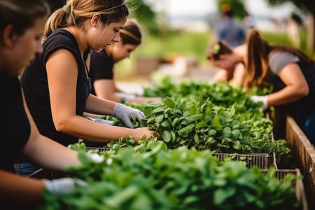 Gathering a bountiful harvest of fresh herbs and vibrant vegetables from the home gardenの素材