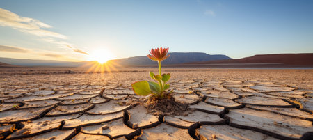 Plant growing on cracked ground in Deadvlei, Namibiaの素材