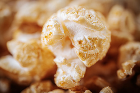 Popcorn closeup. Selective focus. Shallow depth of field.の写真素材