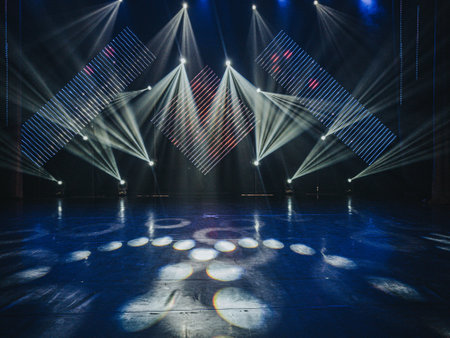 stage lighting effect, the concept of theater, the spotlight on the stageの写真素材