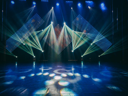 stage lighting effect on the stage, closeup photo with soft focusの写真素材