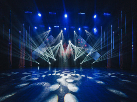 stage lighting effect in the dark, closeup photo with shallow depth of fieldの写真素材
