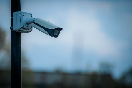 CCTV security camera on the street. Security and safety concept.の写真素材