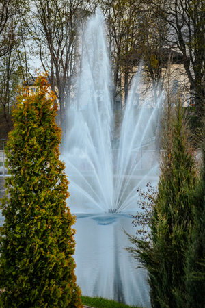 Fountain in the park of the city of Valmiera, Latviaの写真素材