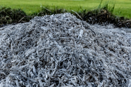 Closeup of a pile of coal in the field. Selective focus.の写真素材