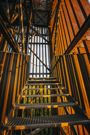 A low angle shot of an industrial stairway in a construction siteの写真素材