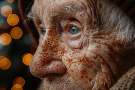 close up image of an old casual man with visible skin problems highlighting blemishes and texture. The photo focuses on the challenges of problematic skin, emphasizing the importance of skin careの素材