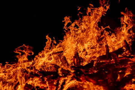 blaze fire flame texture background. close up of fire flame texture backgroundの写真素材