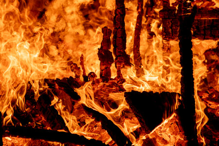 Burning fire close-up. Abstract background of burning fire.の写真素材