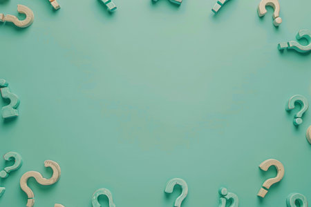 Scattered question marks with space for answers through self education analysis curiosity and reasoning to achieve clarityの素材