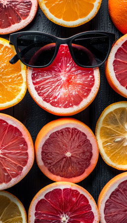 Vibrant summer composition with sunglasses and citrus fruitsの素材