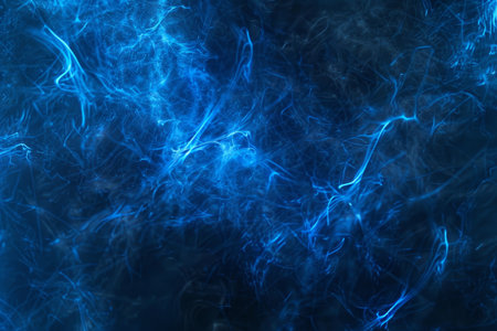 A dramatic burst of blue smoke expands against a solid black background, creating a striking contrast. The swirling, cloud like formation captures the dynamic motion and intensity of the explosion. AI generated.の素材