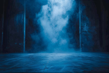 Empty stage with modern dance performance and blue green stage lighting for entertainment showの素材