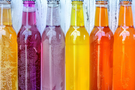 Sweet lemonade in bottles in different colors without logosの素材