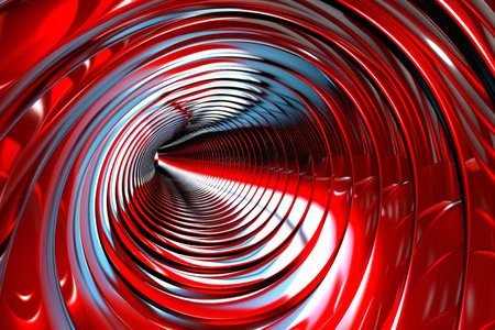 A minimalistic abstract image showing a spiral structure consisting of smooth, curved Dark Red layers. The design creates a sense of fluidity and movement, referring to a modern and futuristic architectural concept.の素材
