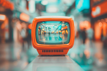 Vintage TV, effects and retro display screen. The image mimics the look of an old television, which is perfect for an antique design.の素材