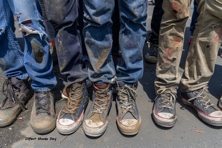 Day of Different Shoes is a symbolic campaign encouraging society to promote understanding, acceptance, and inclusion of individuals with functional and mental disorders. Wearing mismatched shoes.の素材