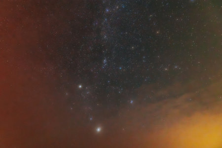 Night sky with stars and nebula.の写真素材