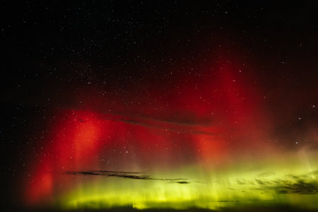 Aurora borealis, northern lights, in the night skyの写真素材