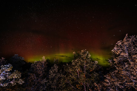 Aurora borealis in the night sky. Northern lights.の写真素材