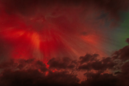 Aurora borealis. Night sky with stars and nebulaの写真素材
