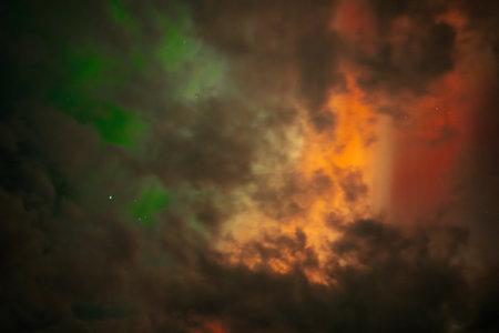 Night sky with stars and nebula, starry outer space.の写真素材