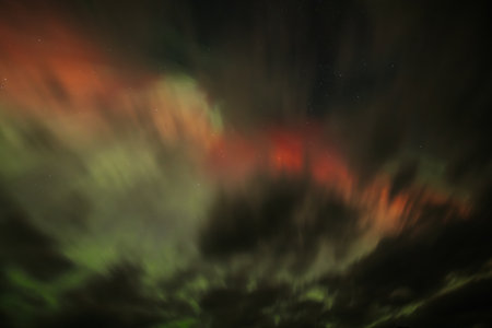 Aurora borealis, Northern Lights, Long exposure photograph, with grainの写真素材