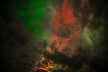 Aurora borealis, also known as the northern lights.の写真素材