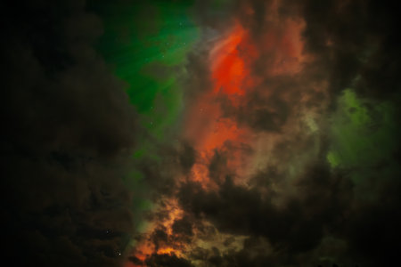 Aurora borealis, northern lights in the night sky.の写真素材