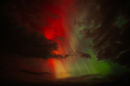 Aurora borealis, northern lights, in the night skyの写真素材