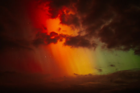 colorful aurora borealis in the night sky, northern lightsの写真素材