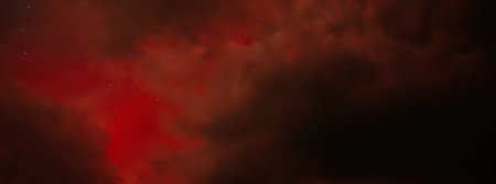 Red nebula with stars in the night sky. 3D rendering