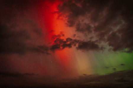 Aurora borealis in the night sky. Northern lights.の写真素材