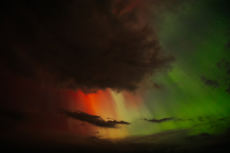 Aurora borealis in the night sky. Northern lights.の写真素材
