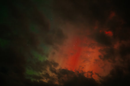 Aurora borealis, northern lights in the night sky.の写真素材