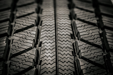 Car tire background. Close-up of car tyre treads.の写真素材
