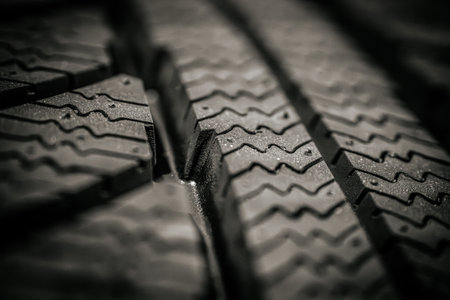 Close up of car tire. Shallow depth of field. Toned.の写真素材