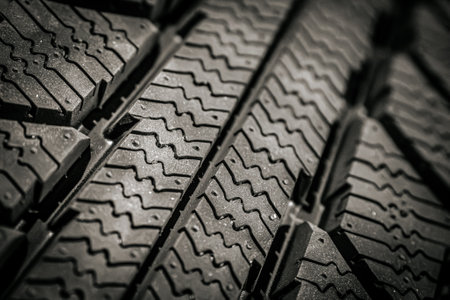 Close up of car tire texture background. Black and white photo.の写真素材