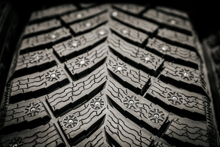 Close up of a car tire texture. Shallow depth of field. Toned.の写真素材