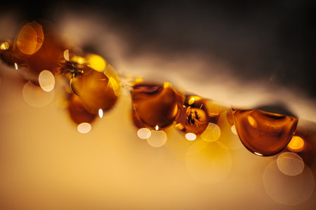 abstract background with bokeh defocused lights and water dropsの写真素材