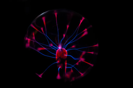 Neuron in the form of a ball on a black background.の写真素材