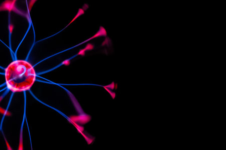 Abstract background with bright blue and red neon light. Space for text.